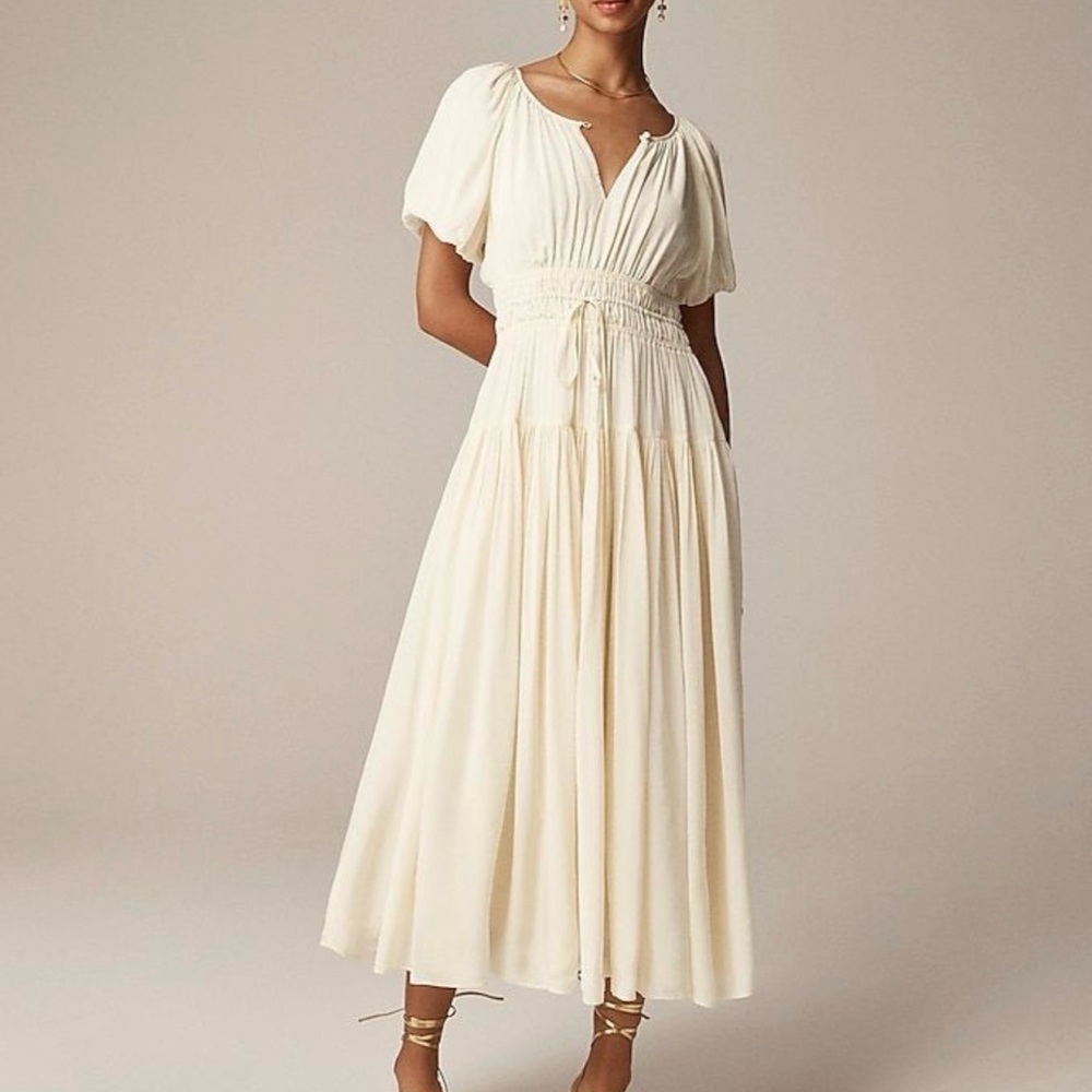 J. Crew Ivory Smocked-Waist Maxi Dress
